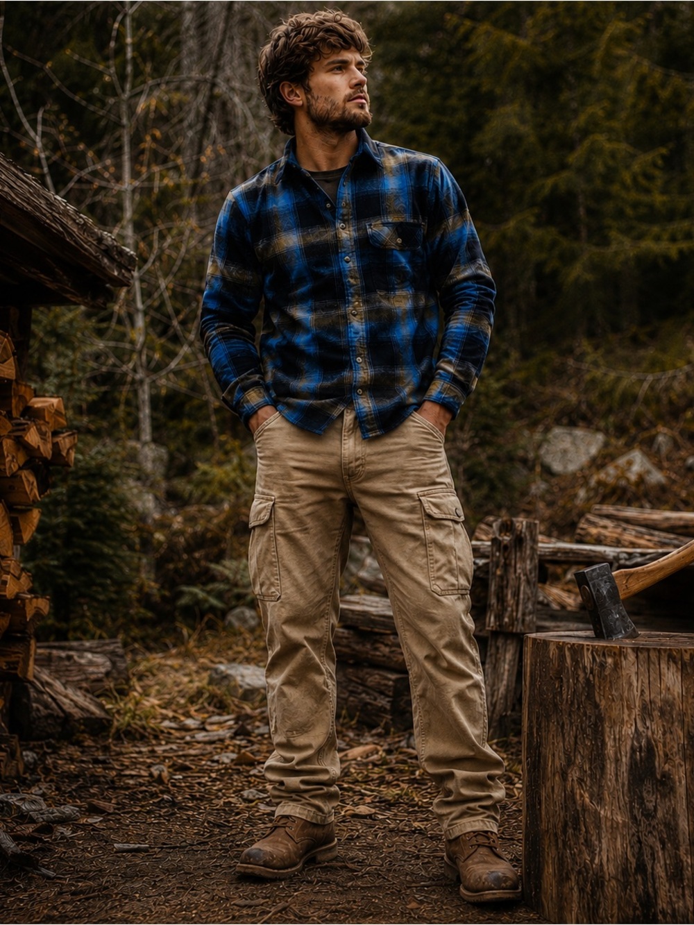 Legendary Whitetails Blue Black Plaid Flannel shirt Size Large Long Sleeve Lined
